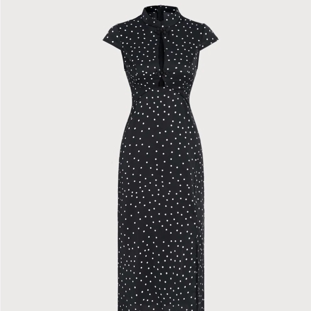 Polka Dot Cap-Sleeve Midi Dress - Black - Picture 4 of 6